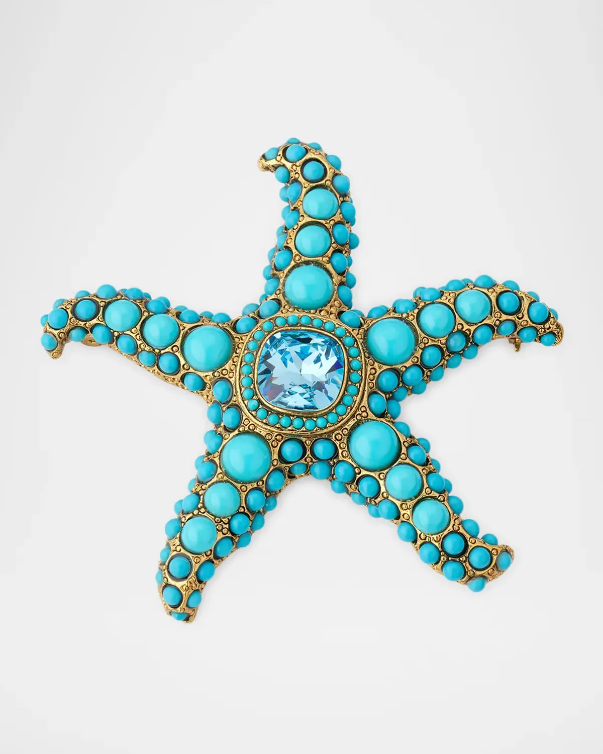 18K Gold-Plated and Turquoise-Tone Resin and Crystal Brooch