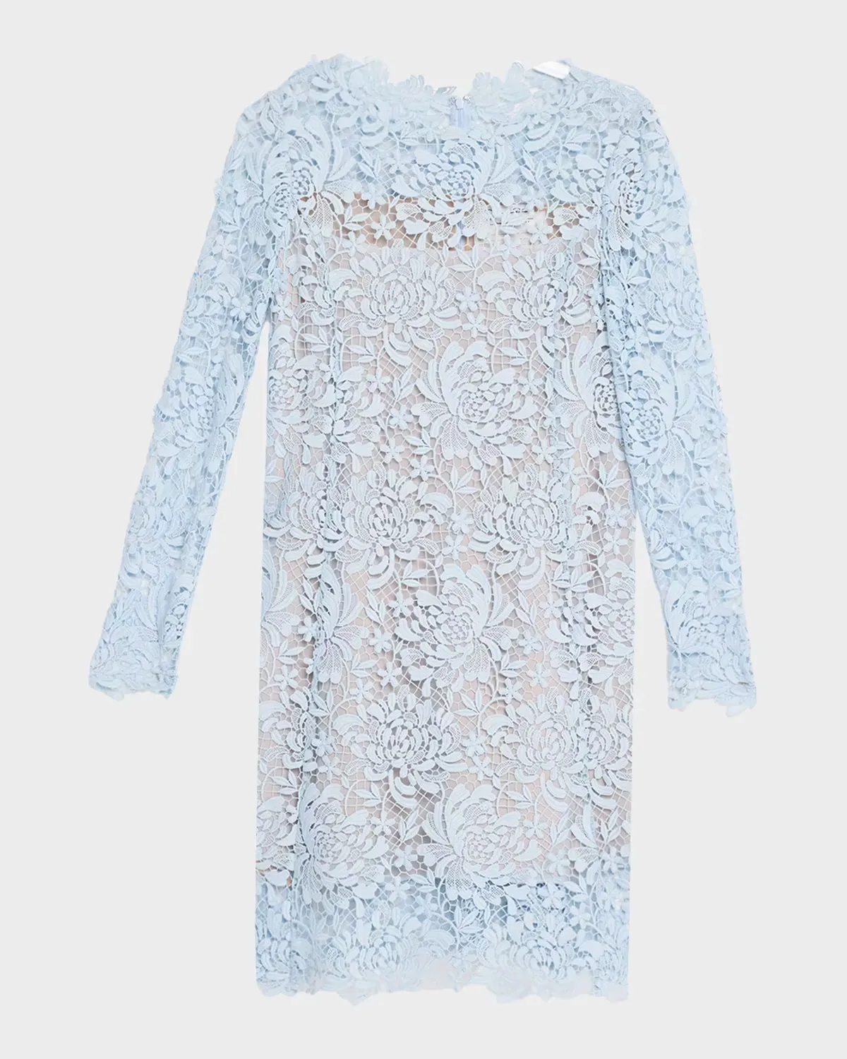 Long-Sleeve Chrysanthemum Guipure Shift Dress by Oscar de la Renta