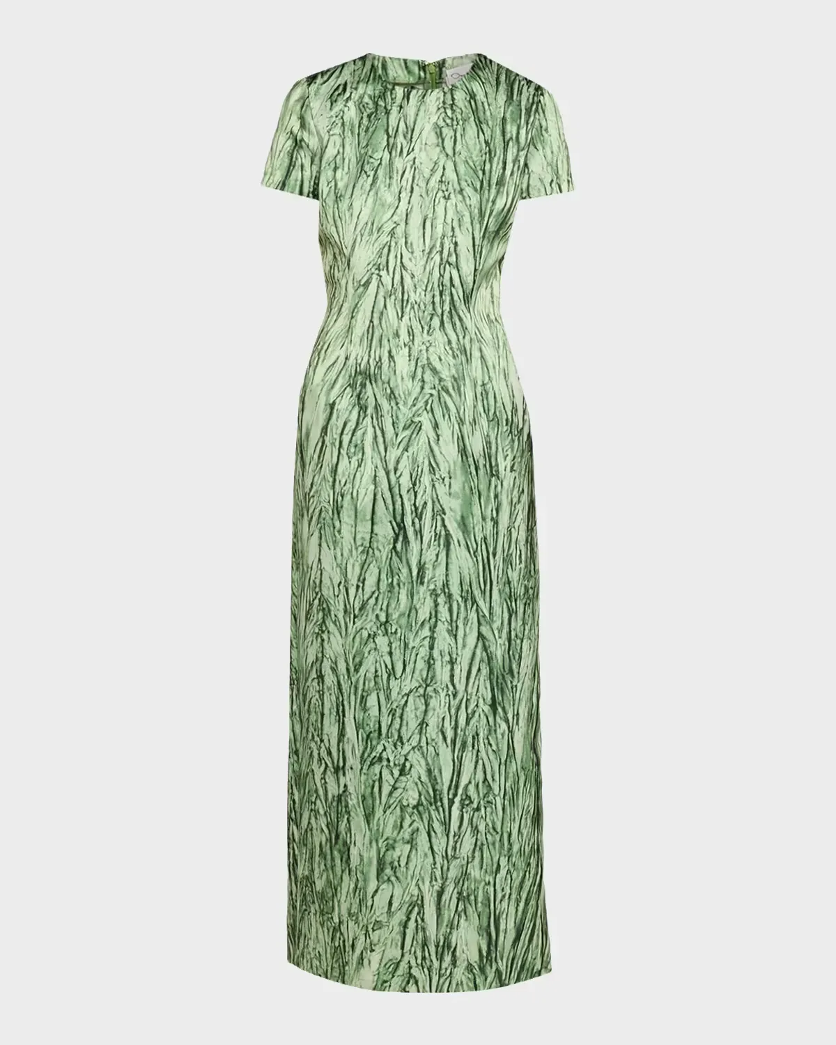 Short-Sleeve Crushed Velvet-Printed Satin Midi Dress by Oscar de la Renta