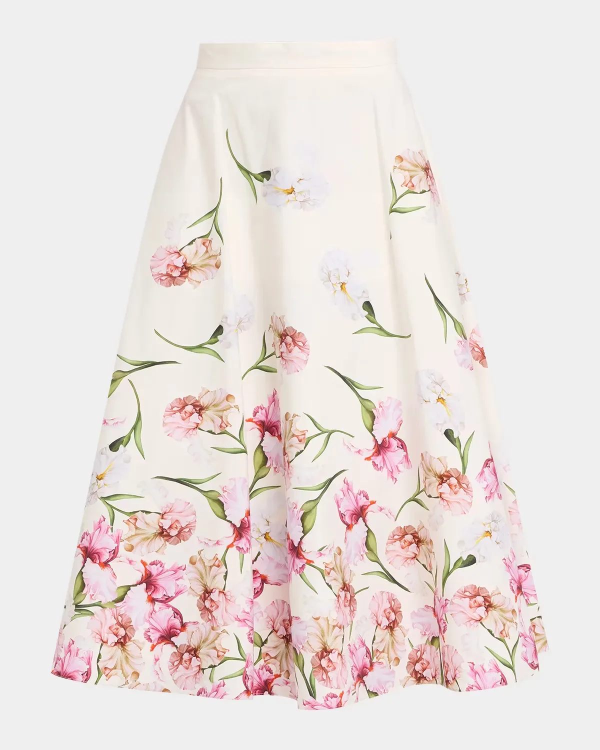 Painted Iris Print Cotton Midi Skirt by Oscar de la Renta