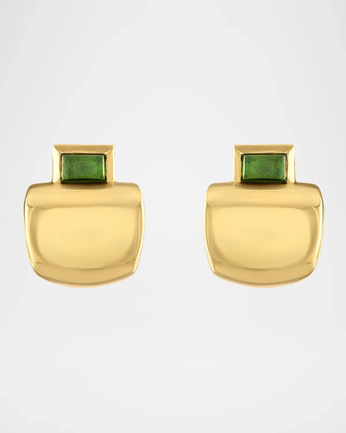 Cowbell 18K Yellow Gold and Green Tourmaline Drop Earrings by Jade Ruzzo