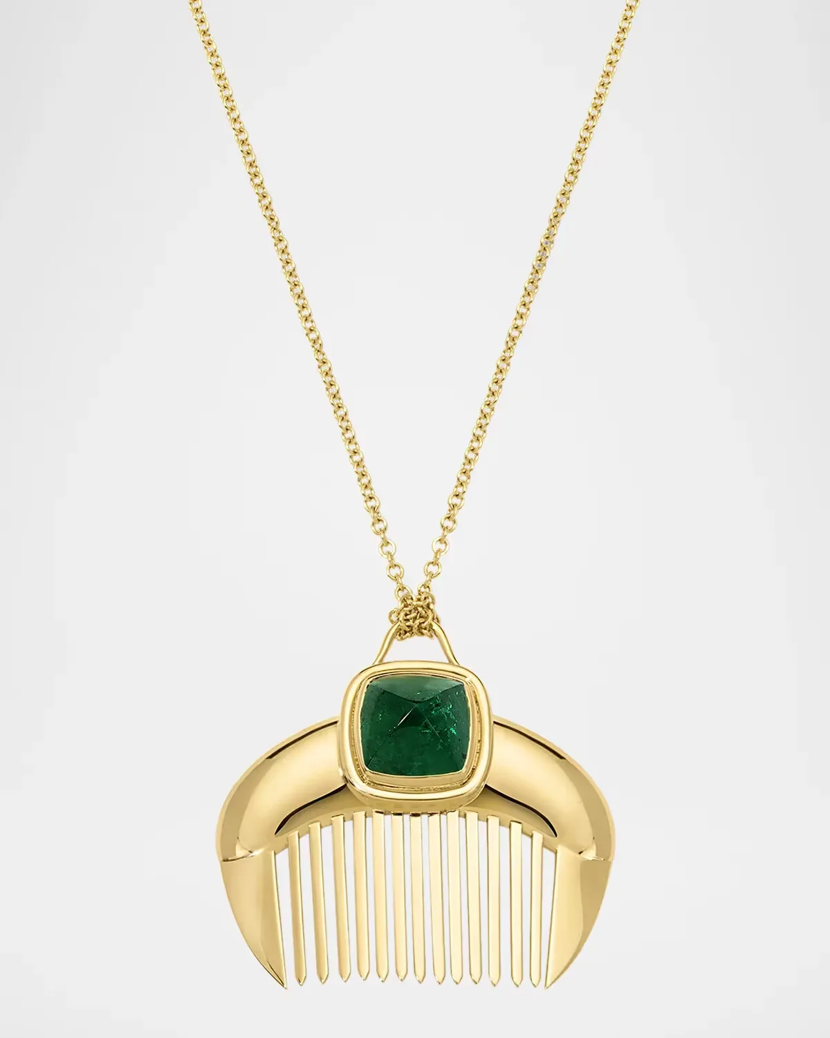 Lady Comb 18K Yellow Gold and Green Tourmaline Necklace by Jade Ruzzo