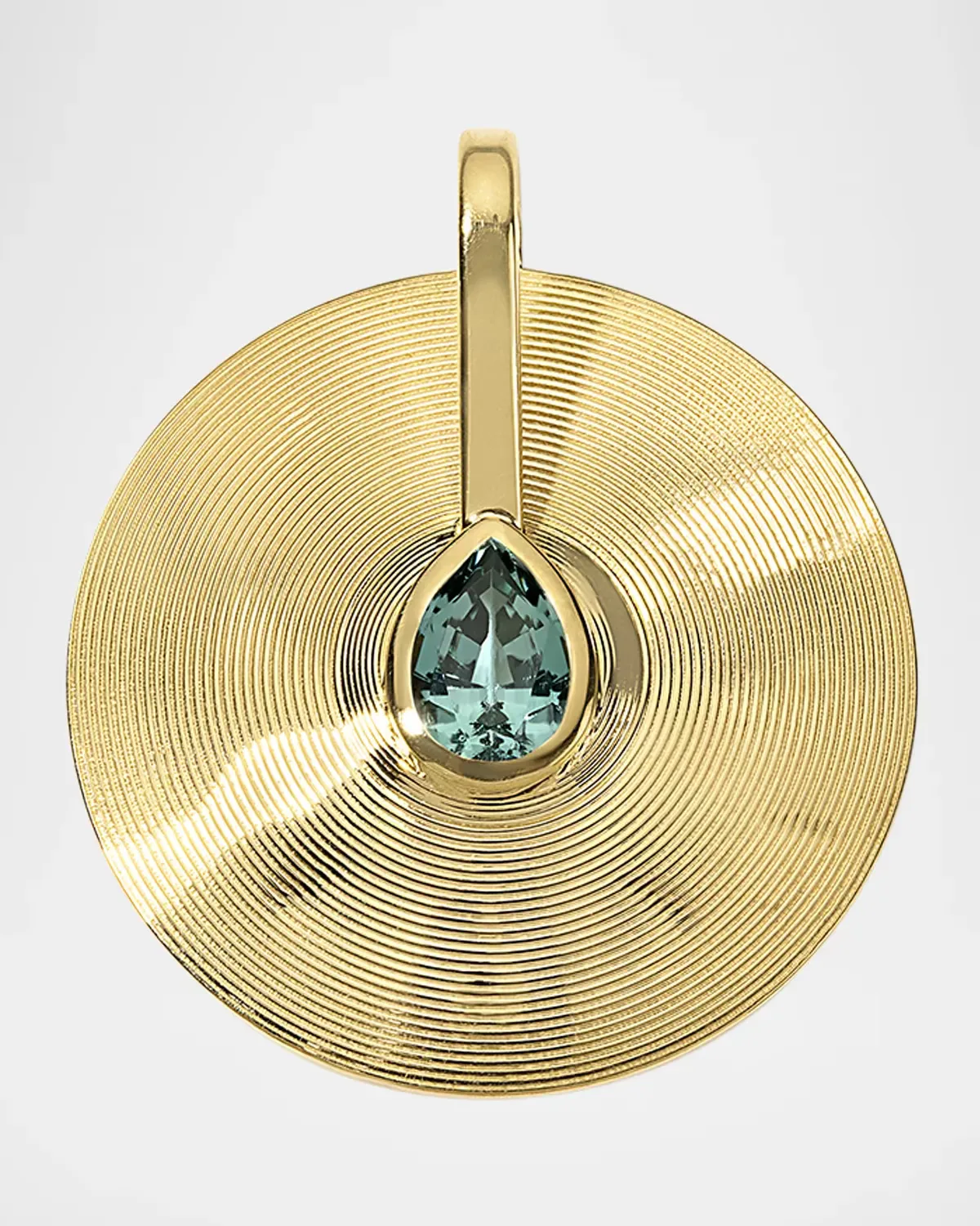 Percussion Cymbal 18K Yellow Gold and Seafoam Tourmaline Pendant by Jade Ruzzo
