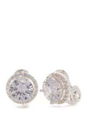 Cubic Zirconia Halo Button Clip Earrings by Napier