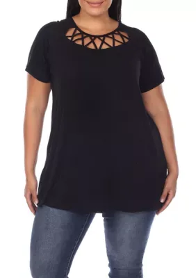 Crisscross Cutout Short Sleeve Top by White Mark