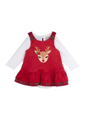 Corduroy Reindeer Appliqu Jumper Dress by Rare Editions