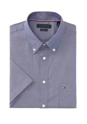 Short Sleeve Button Down Cotton Oxford Solid Shirt by Tommy Hilfiger