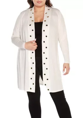 Long Sleeve Grommet-Trim Cardigan by Belldini