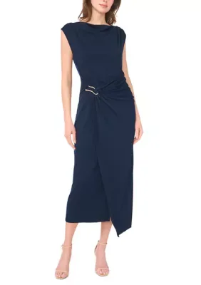Mock Neck Ruched Ponte Maxi Dress by Msk