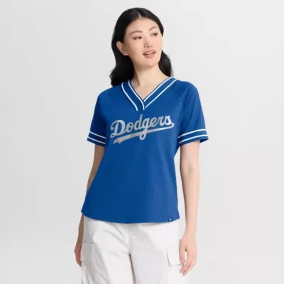 MLB Fanatics Los Angeles Dodgers Diva Race Raglan V-Neck T-Shirt by Fanatics