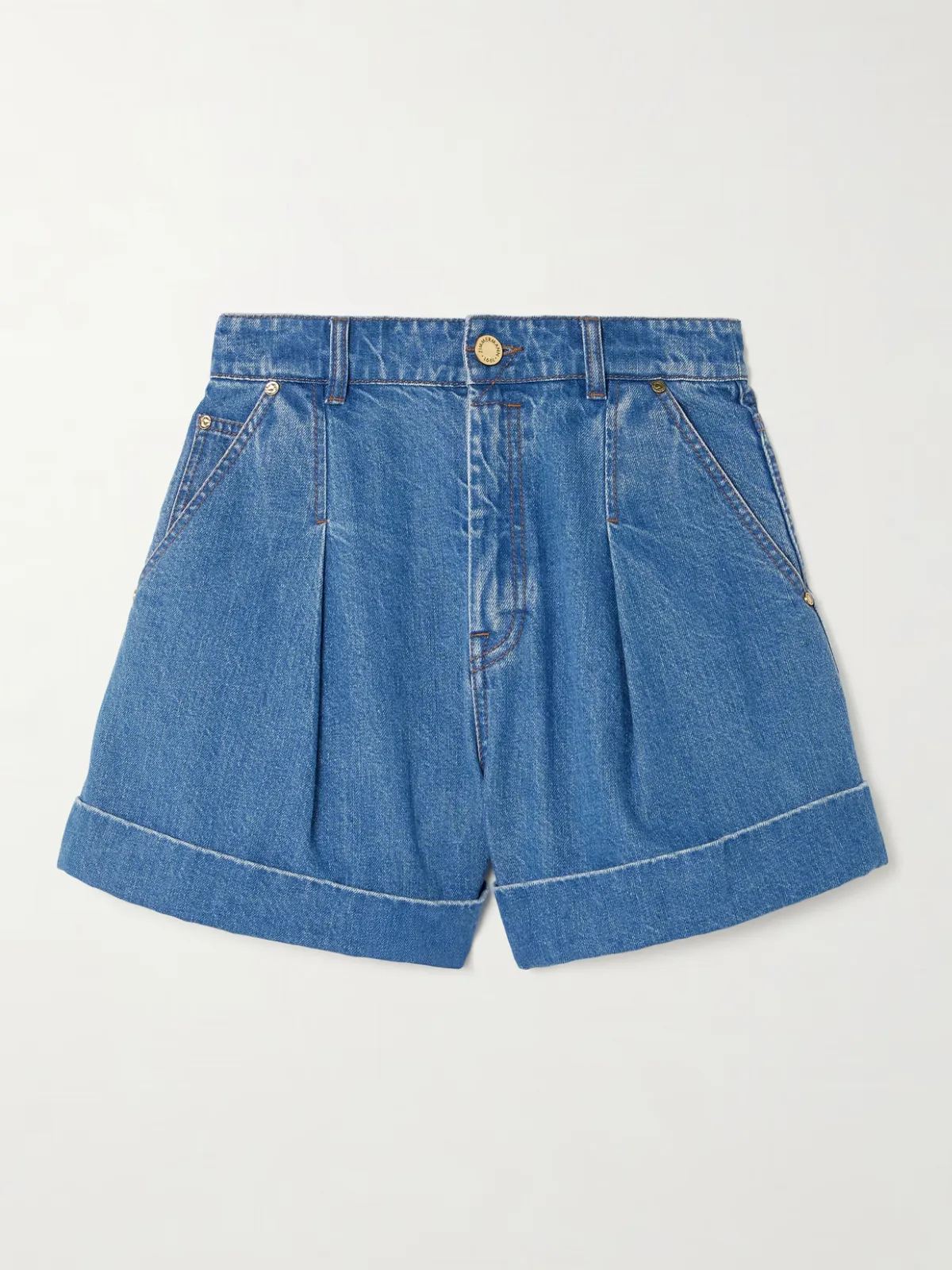 - Pleated Denim Shorts -