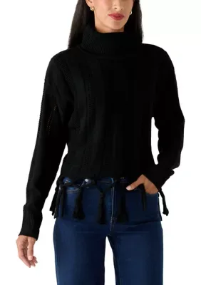 Fringe Hem Turtleneck Pullover Sweater by Love by Design