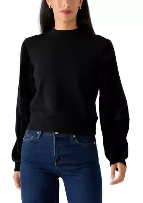 Eyelash Sleeve Mock Neck Sweater by Love by Design
