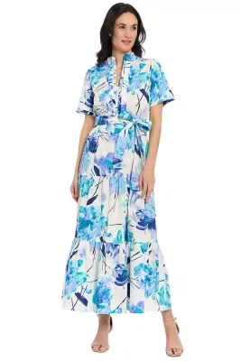 Ruffle Neck Elbow Sleeve Tiered Maxi by London Times