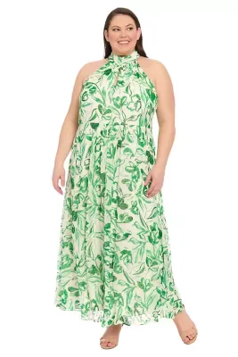 Mock Neck Keyhole Halter Maxi Dress by London Times