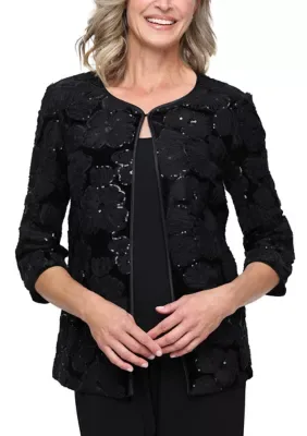 3/4 Sleeve Soutache Velvet Sequined Jacket by Alex Evenings