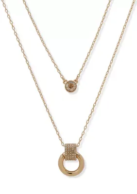 Layered Pav Ring Pendant Necklace 18 In by DKNY