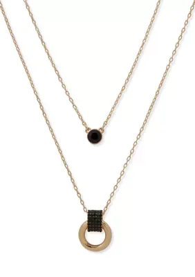 Layered Pav Ring Pendant Necklace 18 In