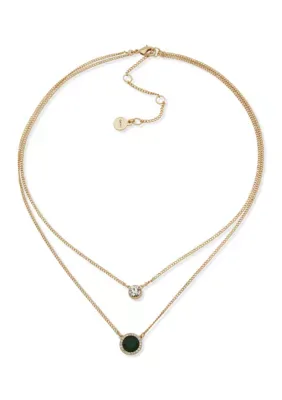 Emerald Stone Layered Pendant Necklace 18" by DKNY