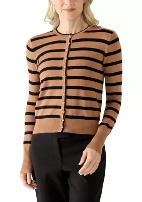 Striped Crew Neck Cardigan by Tahari