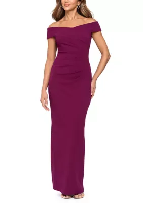 Off the Shoulder Scuba Crepe Ruched Gown by Xscape