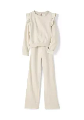 2-Piece Ruffle Trim Fleece Set by Sweet Butterfly