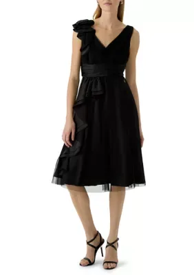 Shoulder Ruffle Cascade Party Dress by Livia Jolie
