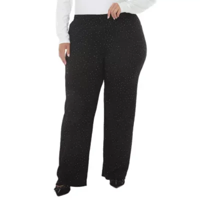 Rhinestone Embellished Straight-Leg Pants by White Mark