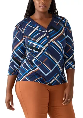 Tossed Striped 3/4 Sleeve Top by Rafaella