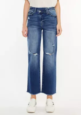 Mollie Essentials High Rise 90s Criss Cross Straight Jean by Kancan