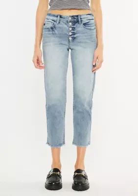 Morgana Essentials High Rise Straight Jeans with Frayed Hem by Kancan