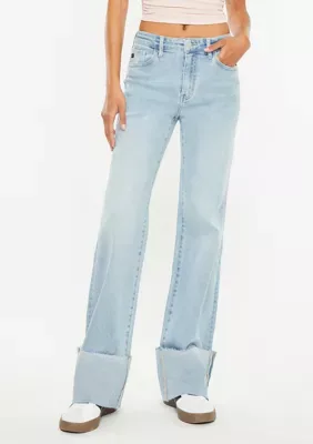 Franny Essentials High Rise Wide Flare Jeans - Light Wash Stretch by Kancan