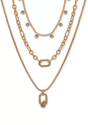 Tone Crystal Knot Multirow Necklace 19 In by Nine West