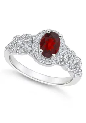 Sterling Silver 7x5mm Oval Gemstone and White Topaz Accent Ring by Belk & Co