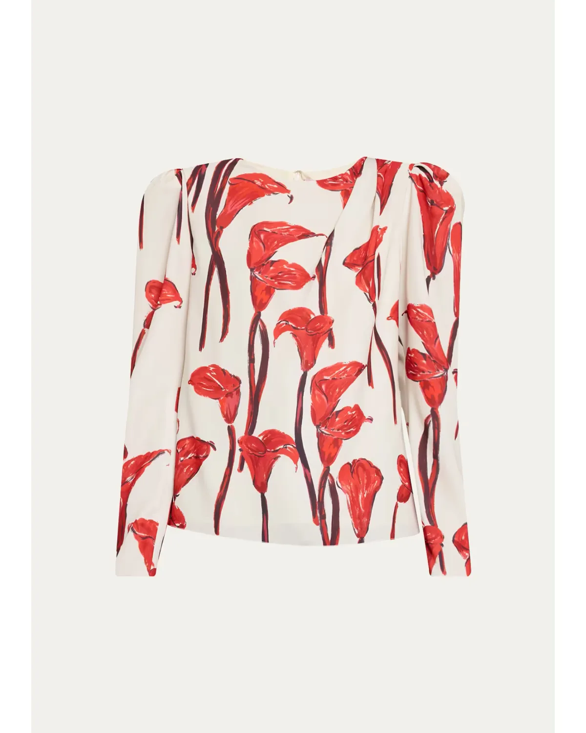 Cala Lily Crepe Draped-Sleeve Blouse by Carolina Herrera
