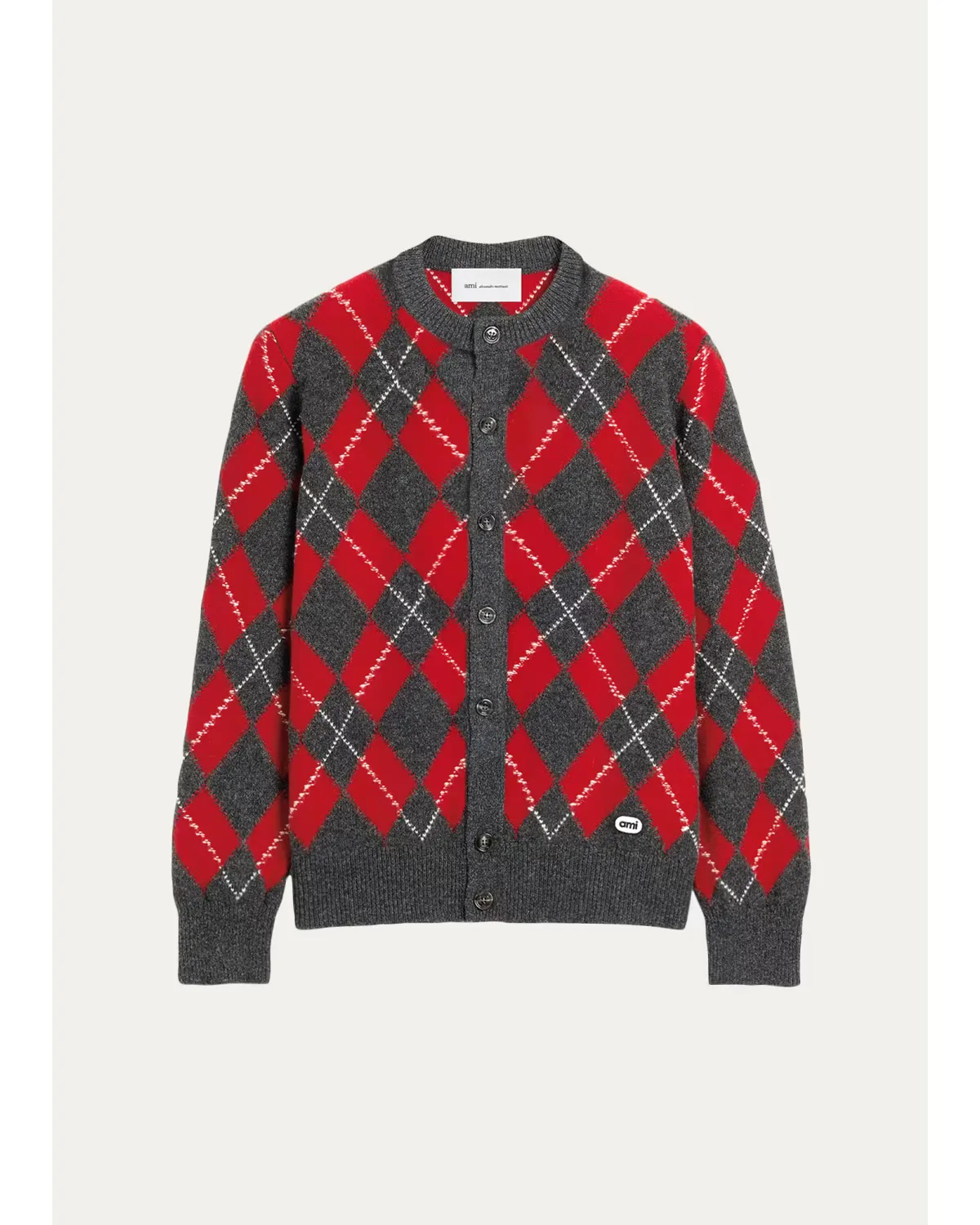 Argyle Wool Crewneck Cardigan by Ami Paris