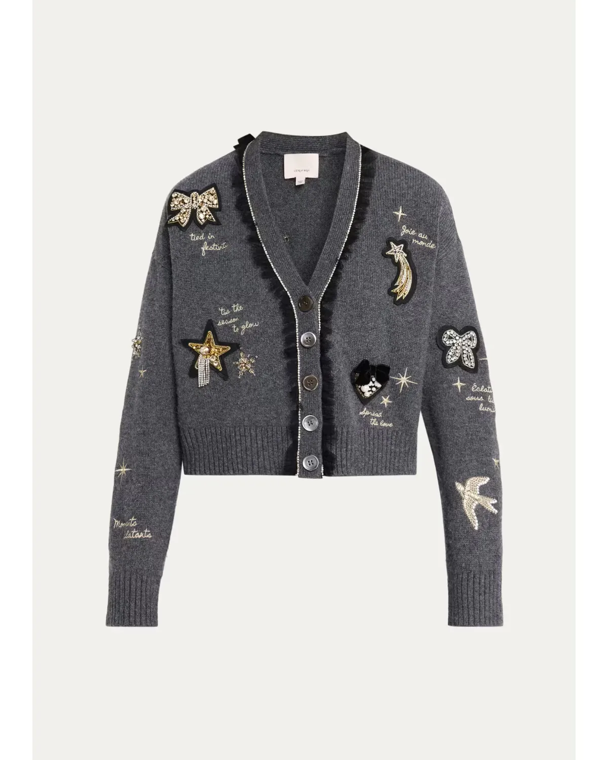 Holiday Doodles Embroidered V-Neck Cardigan by Cinq  Sept