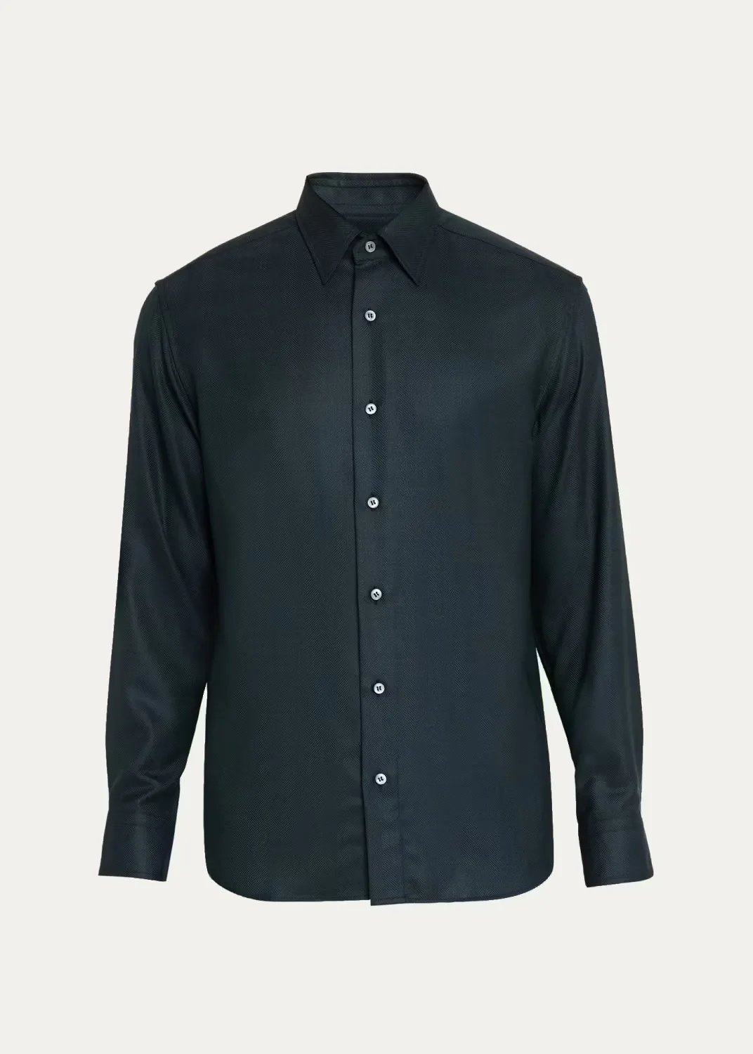 Herringbone Wool Button-Front Shirt