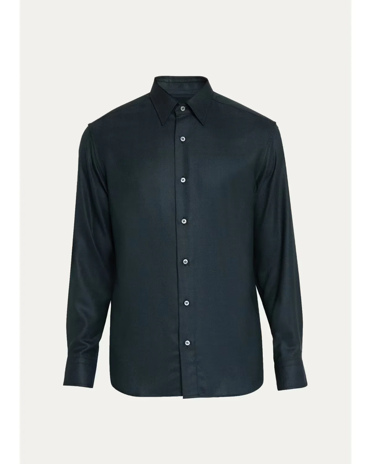 Herringbone Wool Button-Front Shirt by Brioni