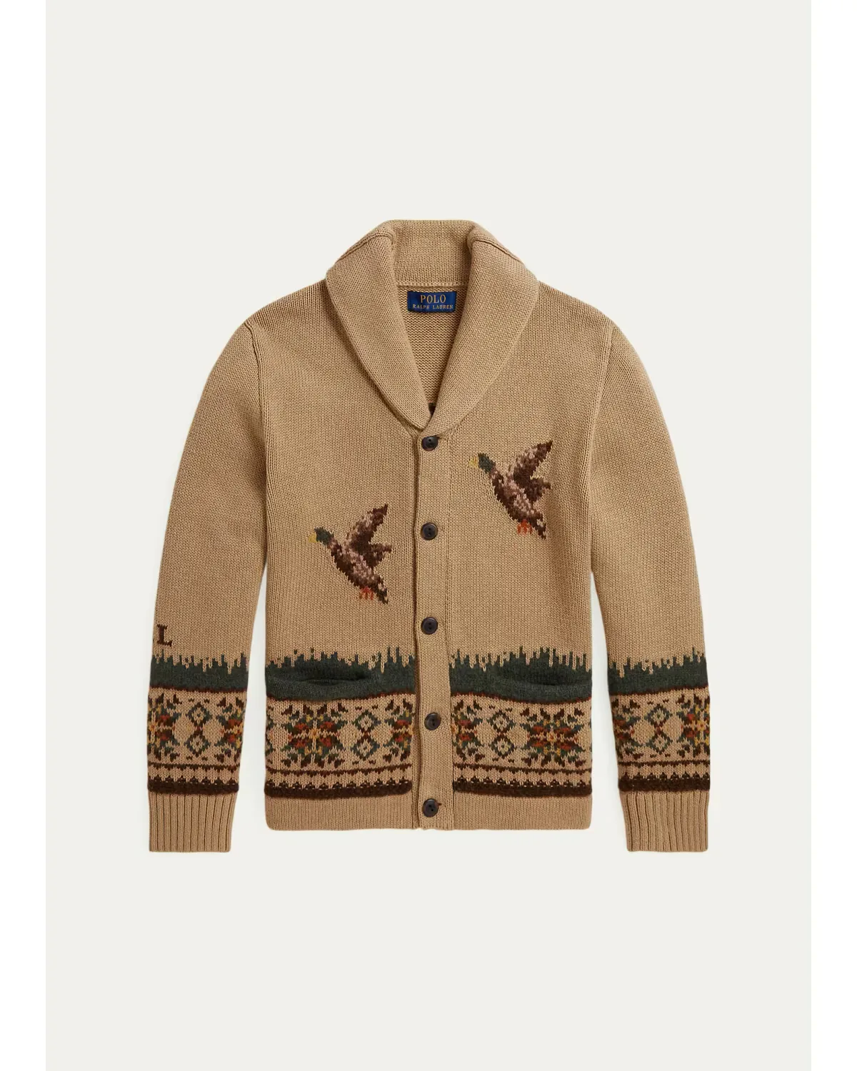 Duck-Embroidered Cotton-Wool Shawl Cardigan by Ralph Lauren