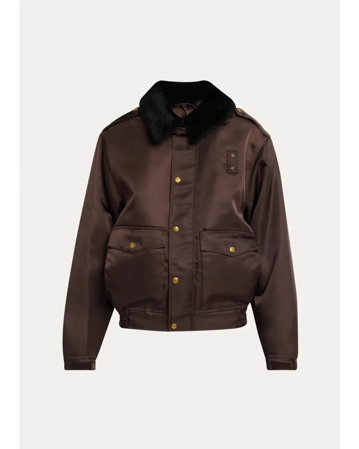 Faux-Fur Collar Shiny Nylon Uniform Bomber Jacket by Willy Chavarria