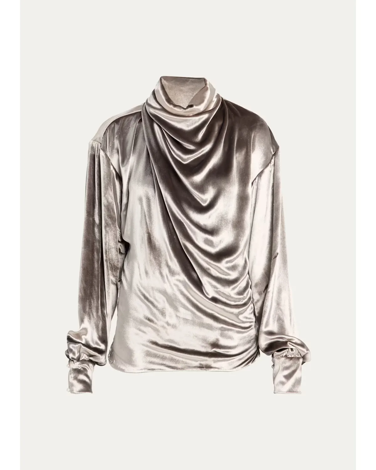 Draped Wrap-Neck Velvet Long-Sleeve Blouse by Prabal Gurung