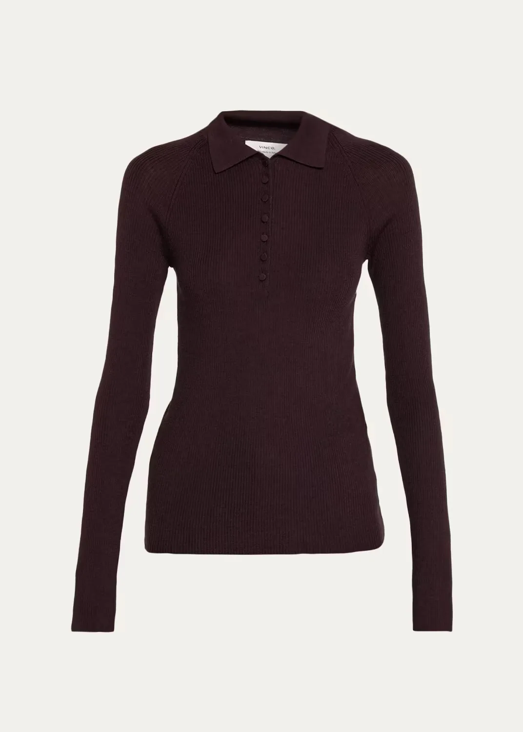 Raglan-Sleeve Wool-Silk Rib Polo Sweater