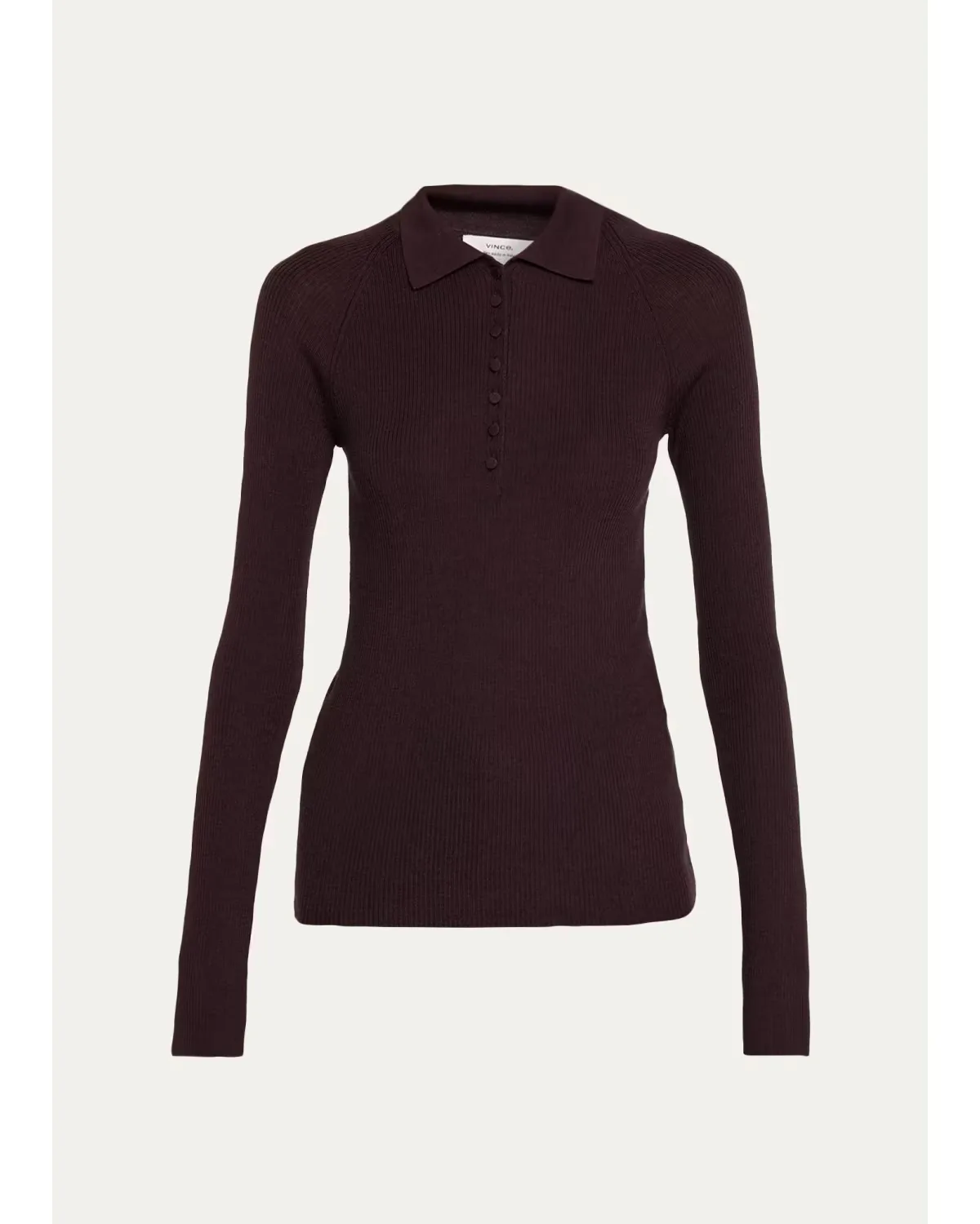 Raglan-Sleeve Wool-Silk Rib Polo Sweater by Vince