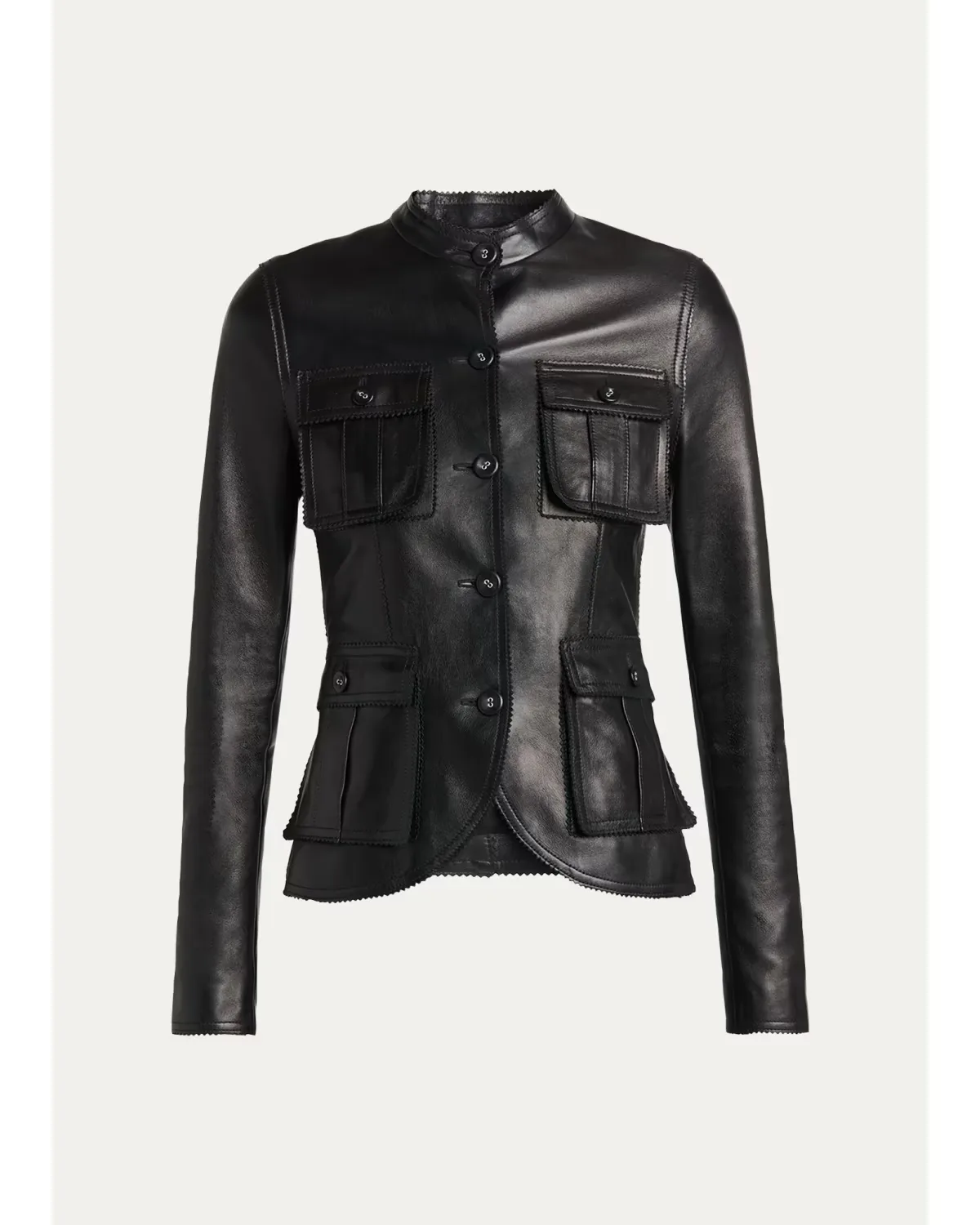 Silky Guanteria Lambskin Leather Single-Breasted Petite Jacket by Tom Ford