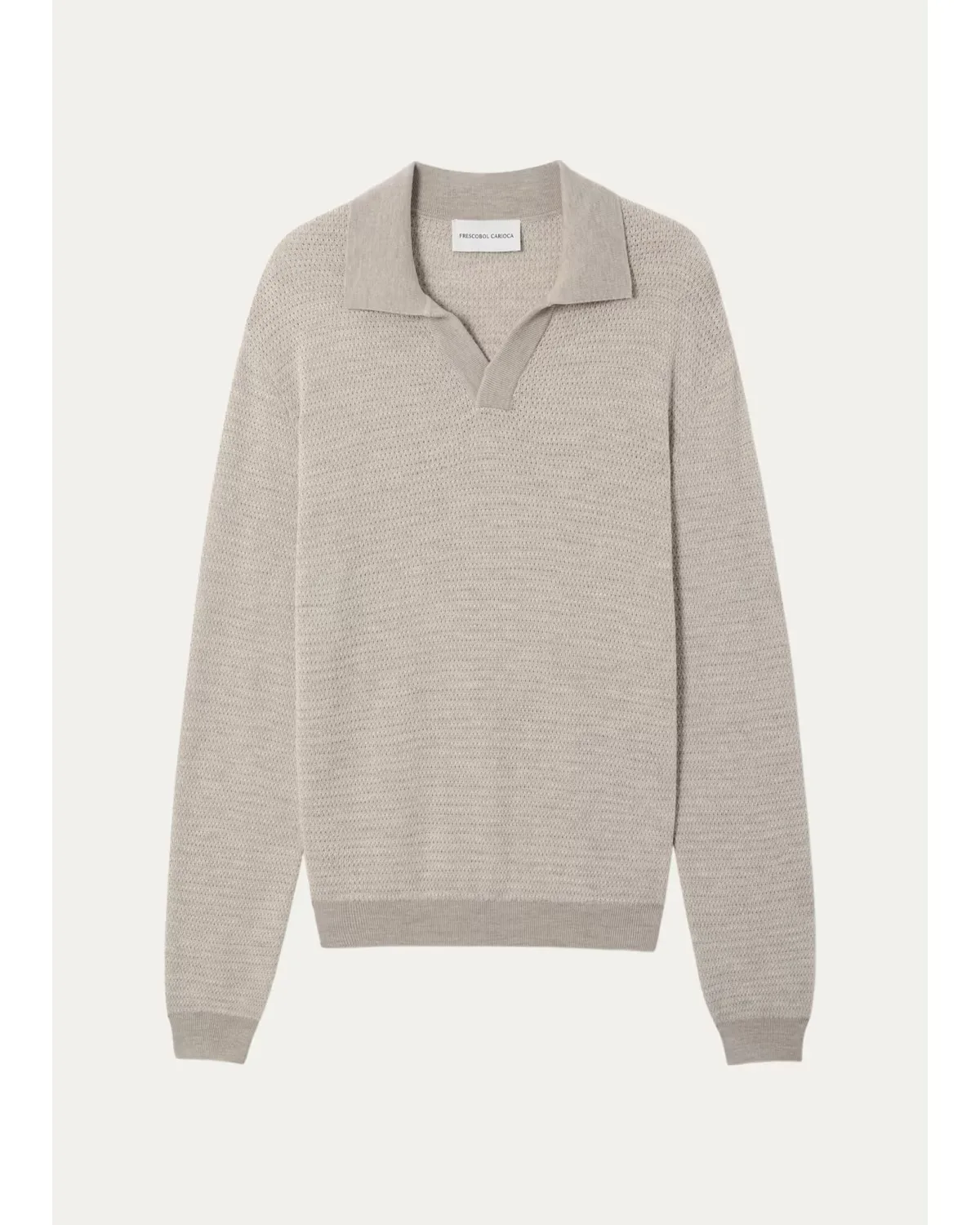 Wool Knit Johnny-Collar Polo Sweater by Frescobol Carioca