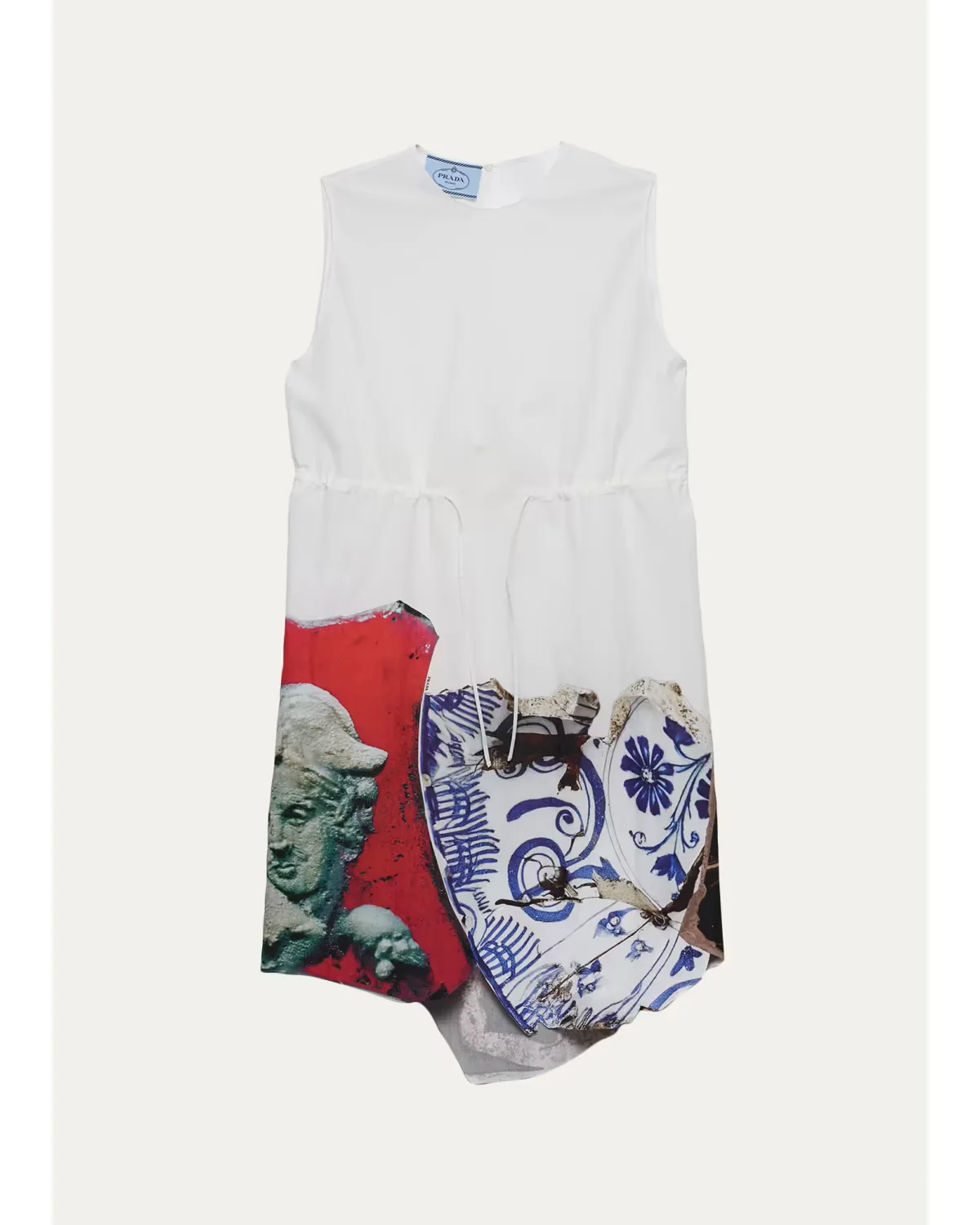 Mixed-Print Cotton-Blend Drawstring Mini Dress by Prada