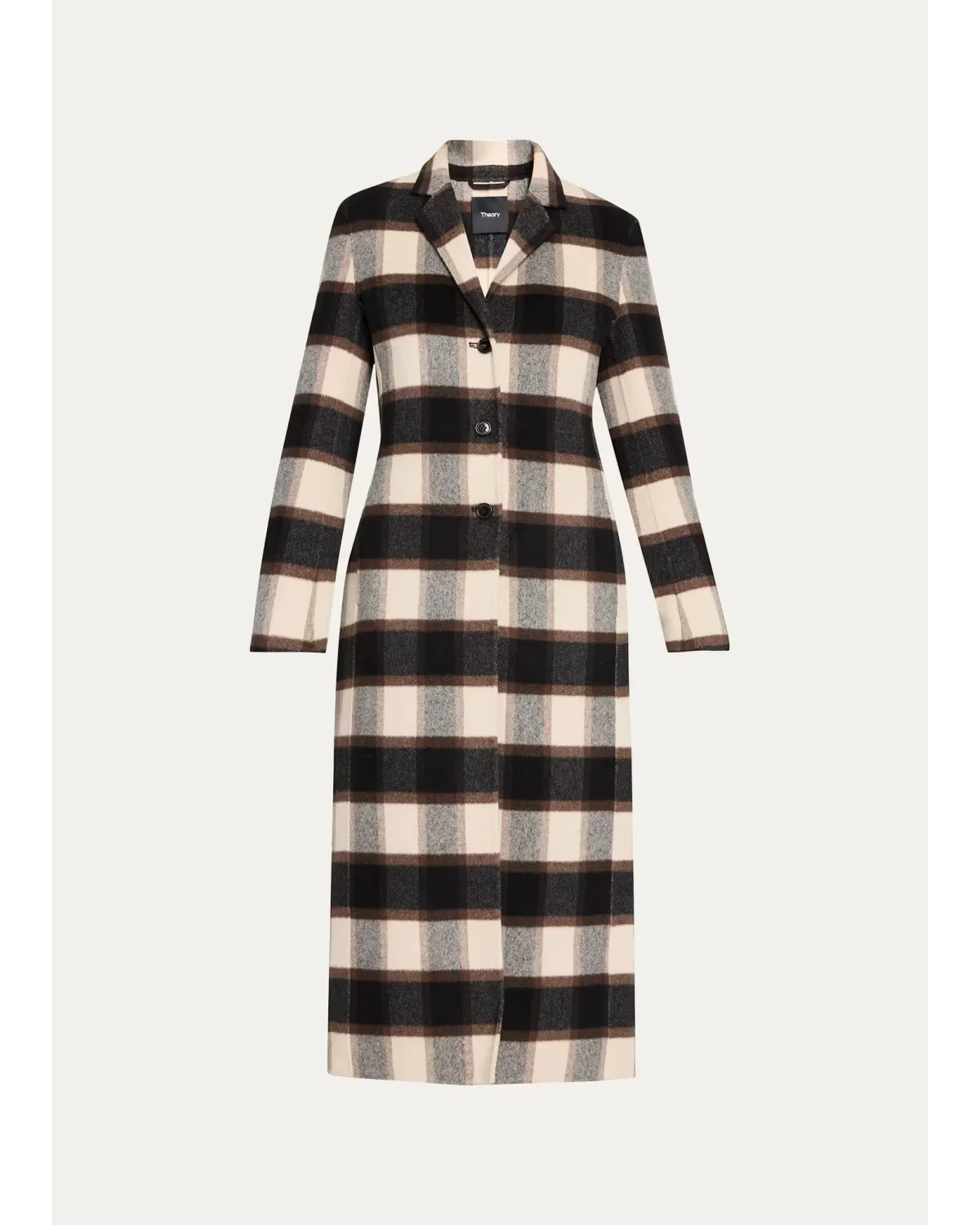Plaid Virgin Wool-Blend Long Coat by Theory
