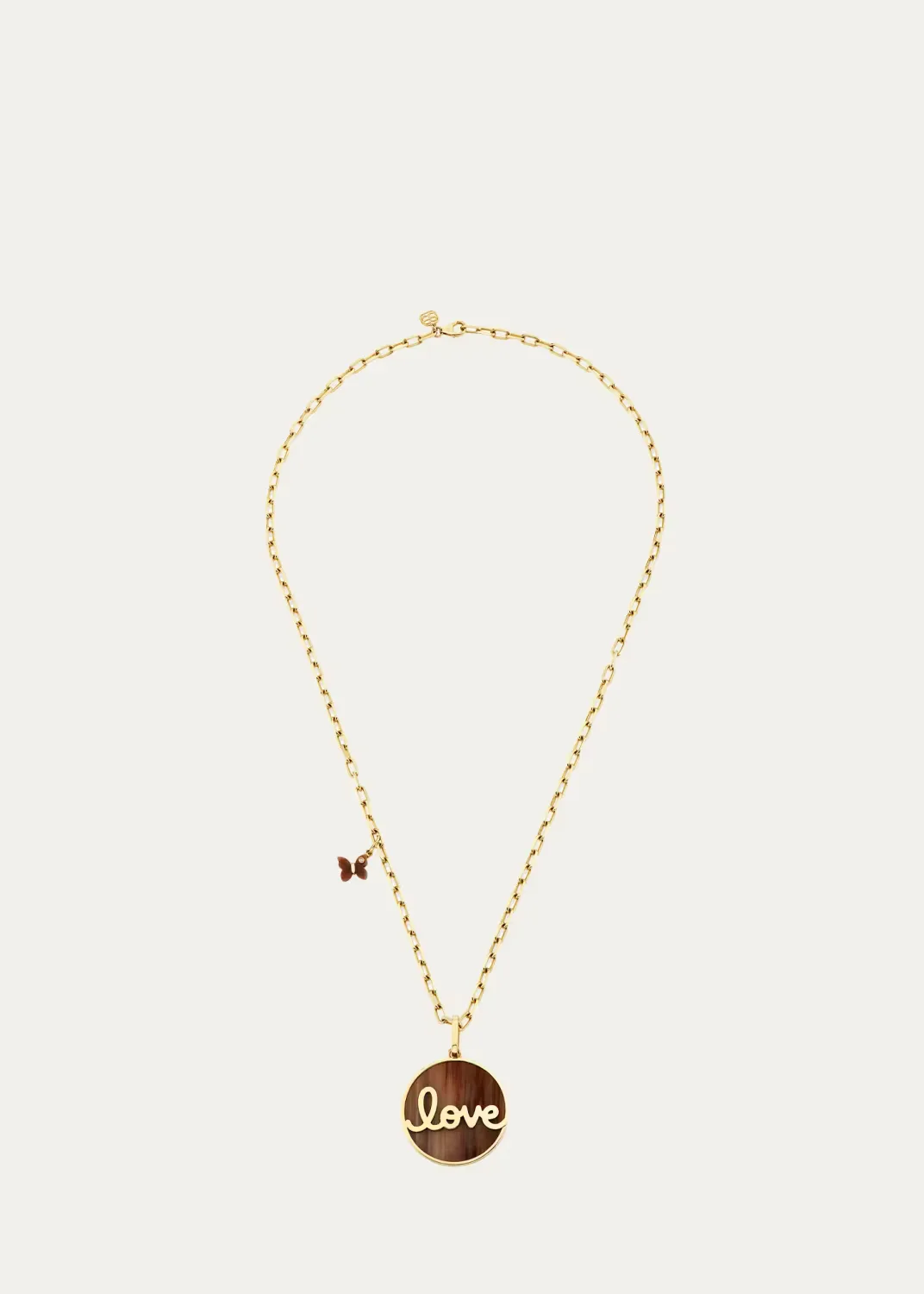 14K Yellow Gold Petrified Wood Love Script Necklace by Sydney Evan