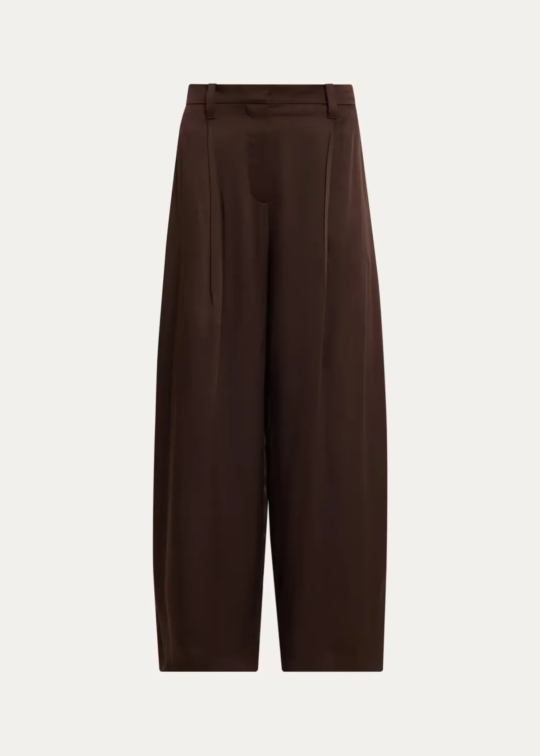 Fluid Silk Satin Pleated Soft Barrel-Leg Pants